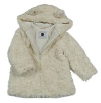 Smetanová kožešinová podšitá bunda s kapucí Tu