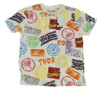 Nové - Bielo-farebné tričko s nápismi Marvel