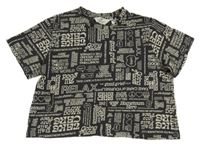 Antracitovo-smotanové crop tričko s nápismi H&M