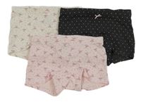 3set - 3x nohavičkové kalhotky - antracitové puntíkaté + bílé s mašlemi + růžové s mašlemi H&M