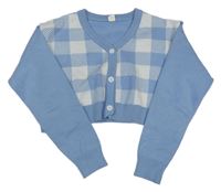 Světlemodro-biely kockovaný prepínaci crop sveter Shein