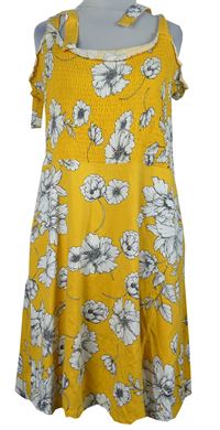 Dámské hořčicové květované žabičkové šaty Dorothy Perkins 