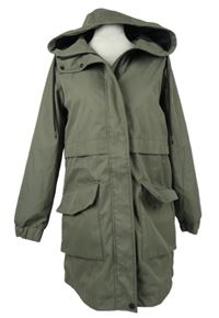 Nové - Dámský khaki šusťákový jarní kabát s kapucí Dunnes 