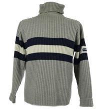 Pánský šedý žebrovaný svetr s pruhy a rolákem No Excess 