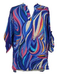 Dámská modro-barevná vzorovaná haelnka s rolovacími rukávy Made in Italy 