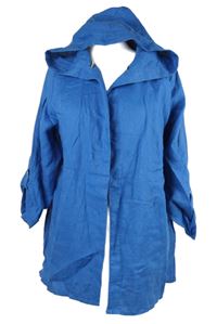 Dámský modrý lněný cardigán s kapucí 