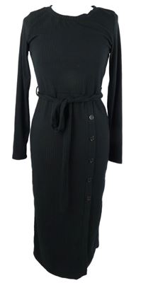 Dámské černé žebrované midi šaty s páskem George 