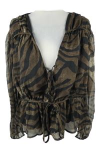 Dámská černo-béžová vzorovaná šifonová peplum halenka na zavazování Boohoo 