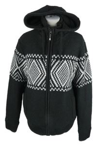 Pánsky čierno-biely vzorovaný prepínaci zateplený sveter s kapucňou C&A