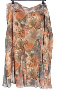 Dámská korálovo-béžová květovaná žoržetová midi sukně Steilmann