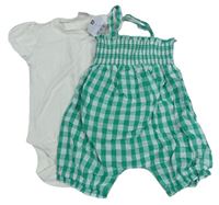 2set- zeleno-bílé kostkované laclové kraťasy+ bílé body Next