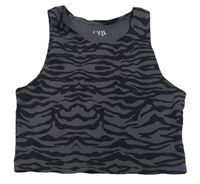 Sivo-čierny vzorovaný športový crop top Zara