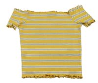 Žluto-bílo-černé pruhované crop tričko New Look