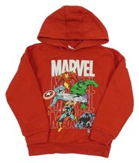 Červená mikina s potiskem Marvel a kapucí Marvel 