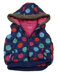 Tmavomodrá bodkovaná á šušťáková zateplená vesta s kapucňou zn. F&F