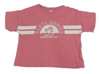 Ružové crop tričko s nápisom a palmami F&F