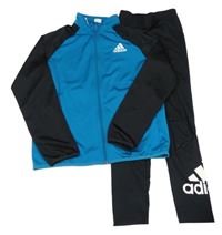 2set- modro-černá sportovní propínací mikina s logem+ černé sportvní legíny Adidas