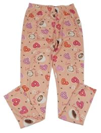 Růžové pyžamové kalhoty s kávou a donuty