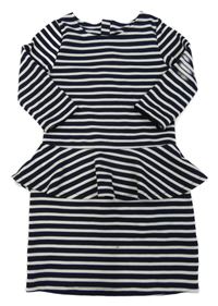 Bílo-tmavomodré pruhované šaty s volánem H&M