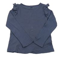 Tmavomodré rebrované tričko s volány H&M