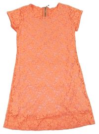 Neónově oranžové čipkové šaty