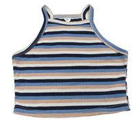 Modro-bielo-ružový pruhovaný rebrovaný crop top Shein