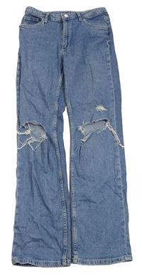 Světlemodré straight fit rifle s dírami na kolenou H&M