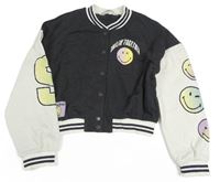 Antracitovo-bílá baseballová crop mikina se smajlíkem H&M