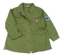 Khaki rifľová parka s nášivkami Tu