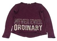 Fialové melírované úpletové tričko s nápisom H&M