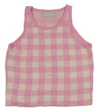 Růžovo-bílý kostkovaný pletený crop top Matalan