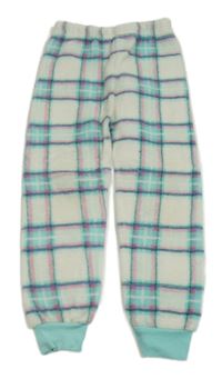 Bílo-pomněnkovo-růžové kostkované chlupaté pyžamové kalhoty Primark