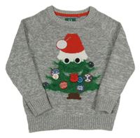 Sivý melírovaný sveter s vánočním stromčekom Tu