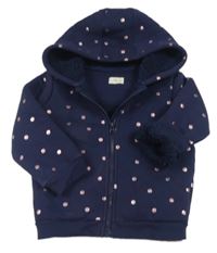 Tmavomodrá puntíkatá zateplená propínací mikina s kapucí F&F