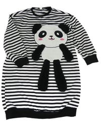 Bielo-čierne pruhované šaty s pandou Shein