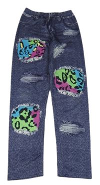 Tmavomodré legíny riflového vzhledu so vzorom