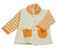 Smetanovo-oranžové pruhované propínací triko s kapsami 