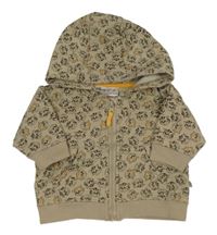 Světlehnědá propínací mikina s tygry a kapucí