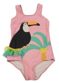 Růžové jednodílné plavky s tukanem H&M
