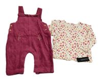 Nové - 2set - Vínové žebrované sametové laclové kalhoty + triko Dunnes Stores
