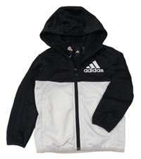 Černo-bílá sportovní propínací mikina s kapucí Adidas