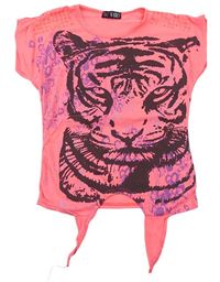 Neonově růžové tričko s tygrem