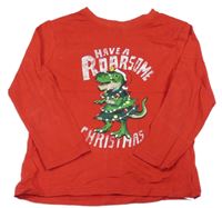 Červené vánoční triko s dinosaurem Primark 