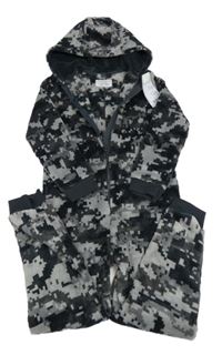 Nové - Sivo-čierna vzorovaná chlpatá kombinéza s kapucňou zn. Primark