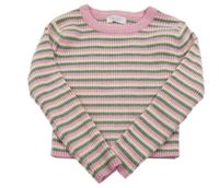 Ružovo-olivovo-pudrový pruhovaný rebrovaný žinylkový crop sveter Primark