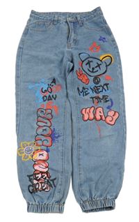 Modré cuff rifle s nápismi a medvedíkom Shein