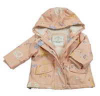 Broskvová nepromokavá zateplená bunda so zvieratkami a kapucňou George