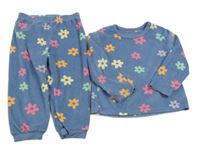 Modré plyšové pyžama s kvietkami Primark