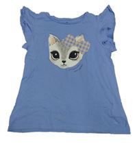 Svetlomodré tričko s mačičkou a volánikmi H&M