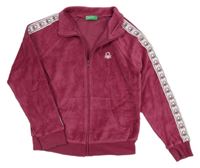 Tmavorůžová sametová propínací mikina s pruhy Benetton